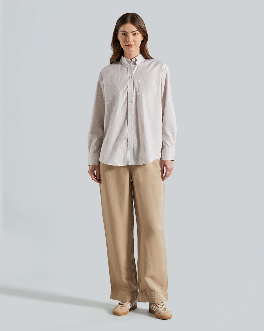 Gant Ppo Oxf Stripe Relaxed Shirt – Relaxed Fit, Striped Cotton Dark Khaki / 36