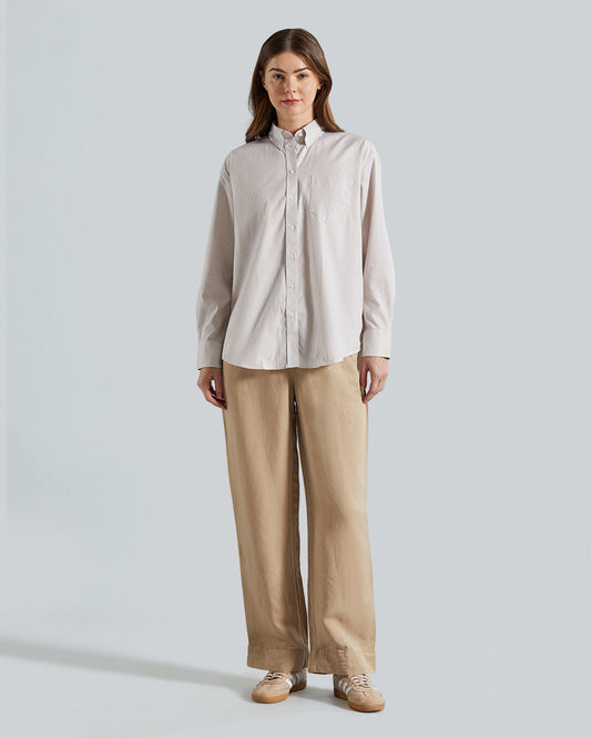 Gant Ppo Oxf Stripe Relaxed Shirt – Relaxed Fit, Striped Cotton Dark Khaki / 36