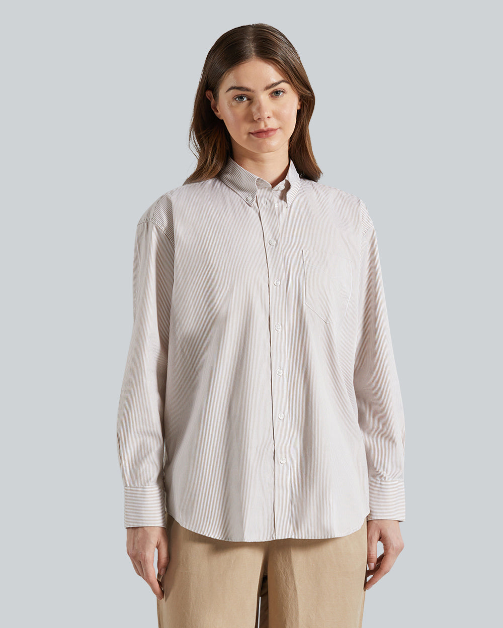 Gant Ppo Oxf Stripe Relaxed Shirt – Relaxed Fit, Striped Cotton Dark Khaki / 36