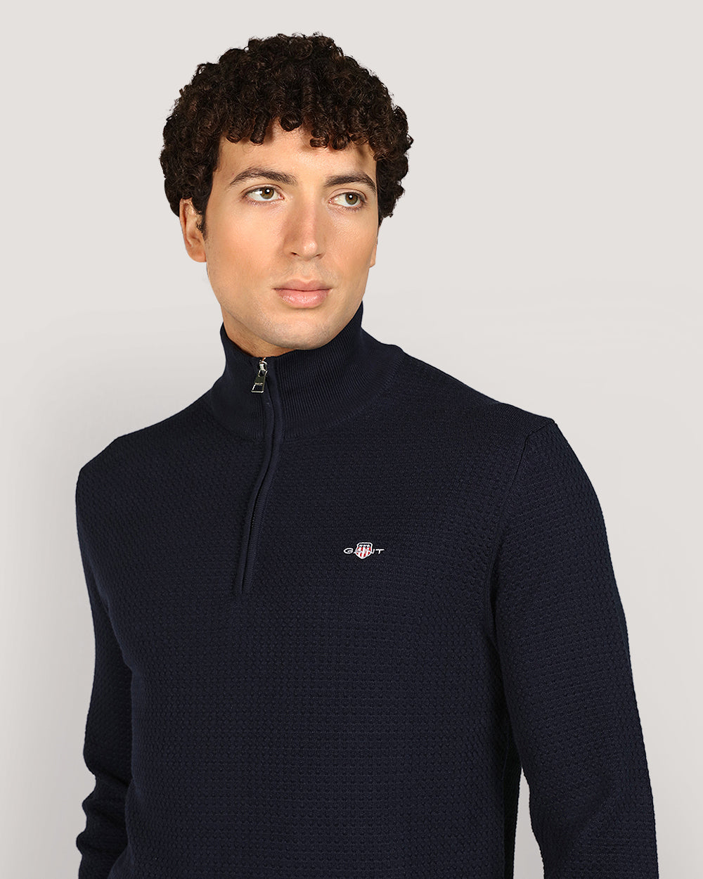 Gant Menswear Textured Cotton Half Zip Sweater