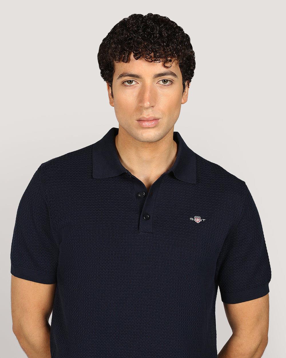Gant Menswear Textured Cotton Short Sleeve Polo Sweater