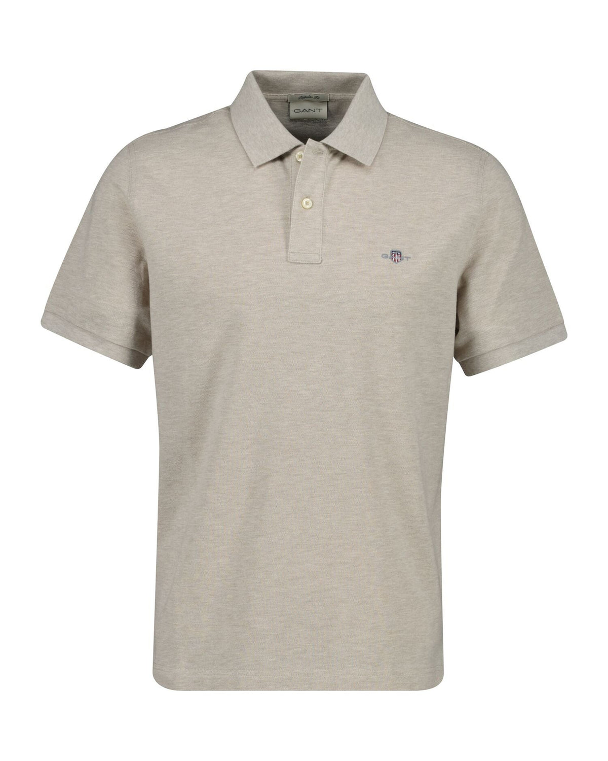 GANT Classic Regular Polo Shirt – Oat Melange – flat lay, front view