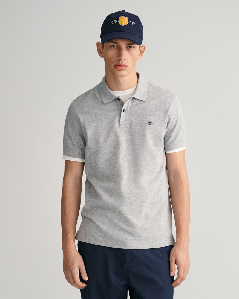 Slim Fit Shield Piqué Polo Shirt Grey Melange / S
