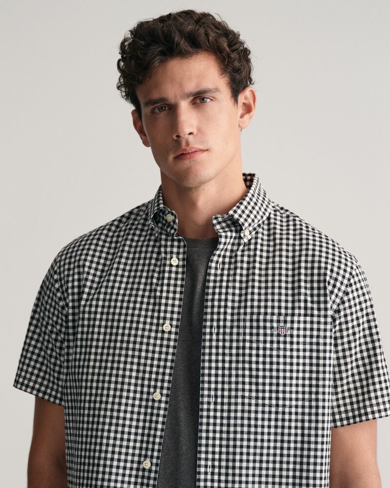 Regular Fit Gingham Poplin Short Sleeve Shirt Black / S