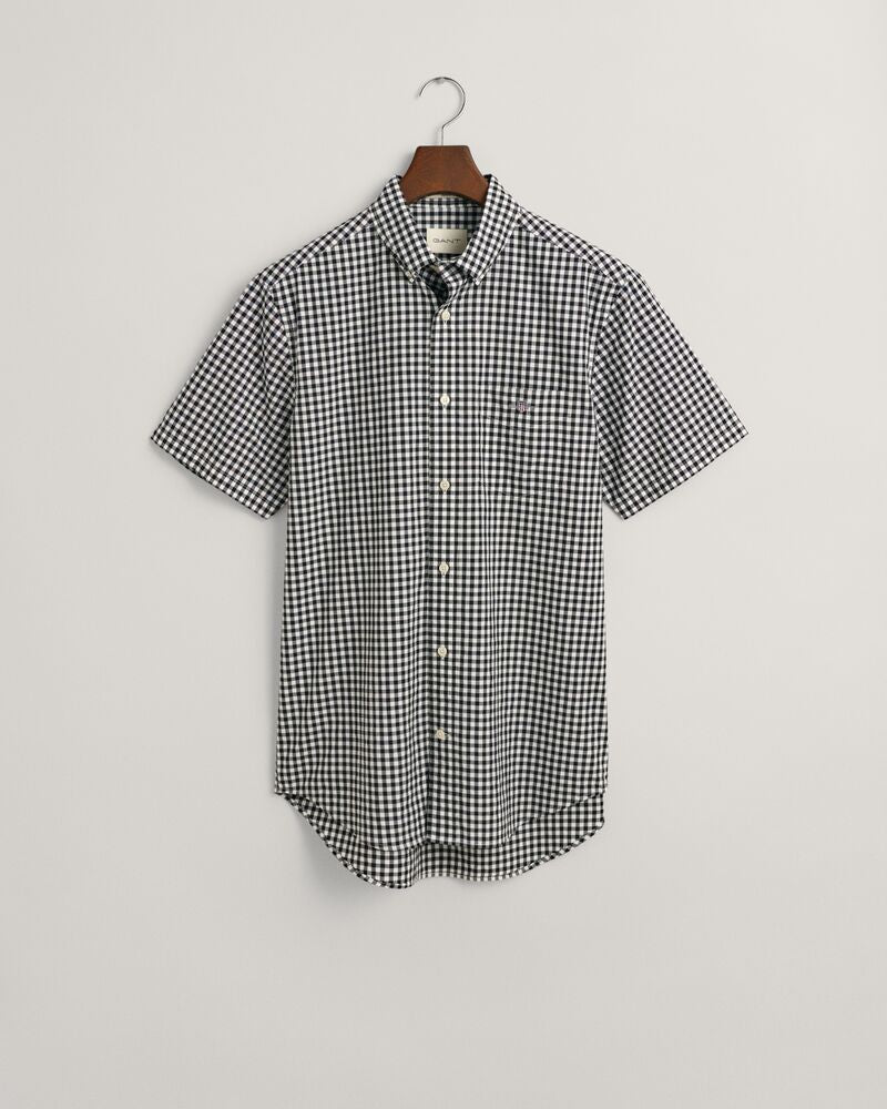 Regular Fit Gingham Poplin Short Sleeve Shirt Black / S