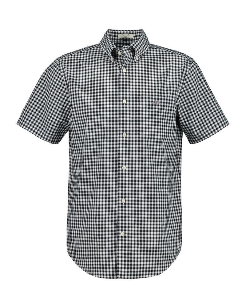 Regular Fit Gingham Poplin Short Sleeve Shirt Black / S