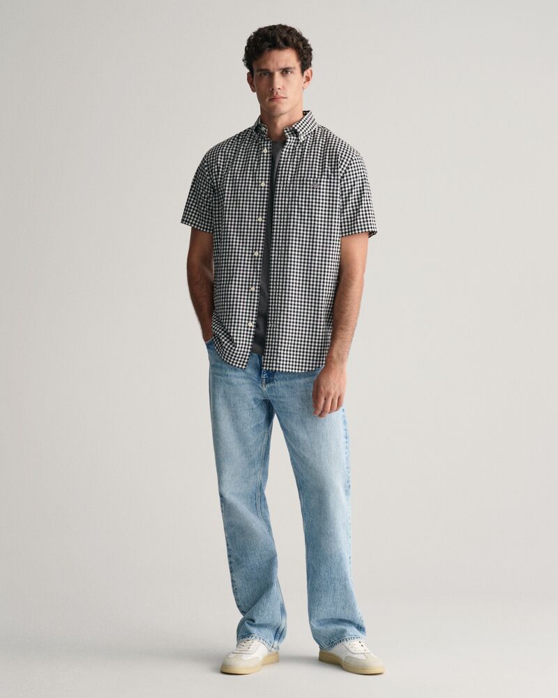 Regular Fit Gingham Poplin Short Sleeve Shirt Black / S