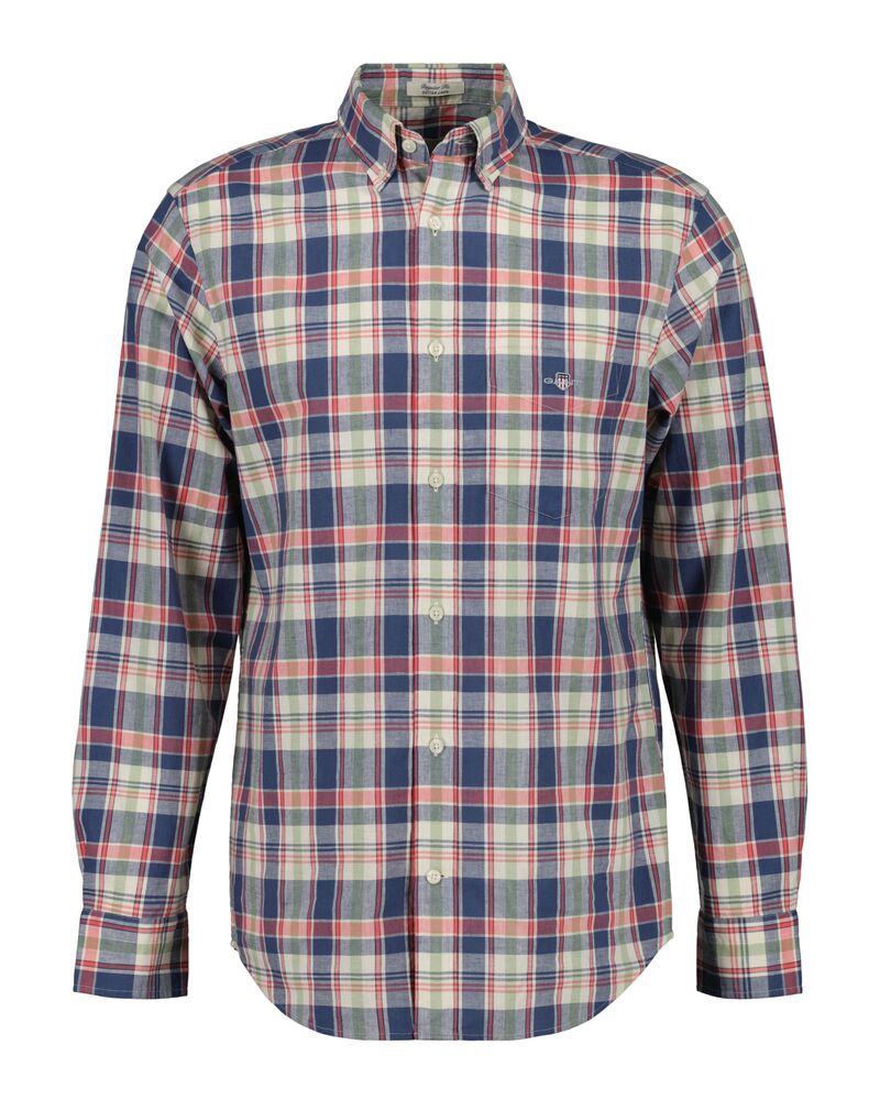 Regular Fit Checked Cotton Linen Shirt Dusty Blue Sea / S