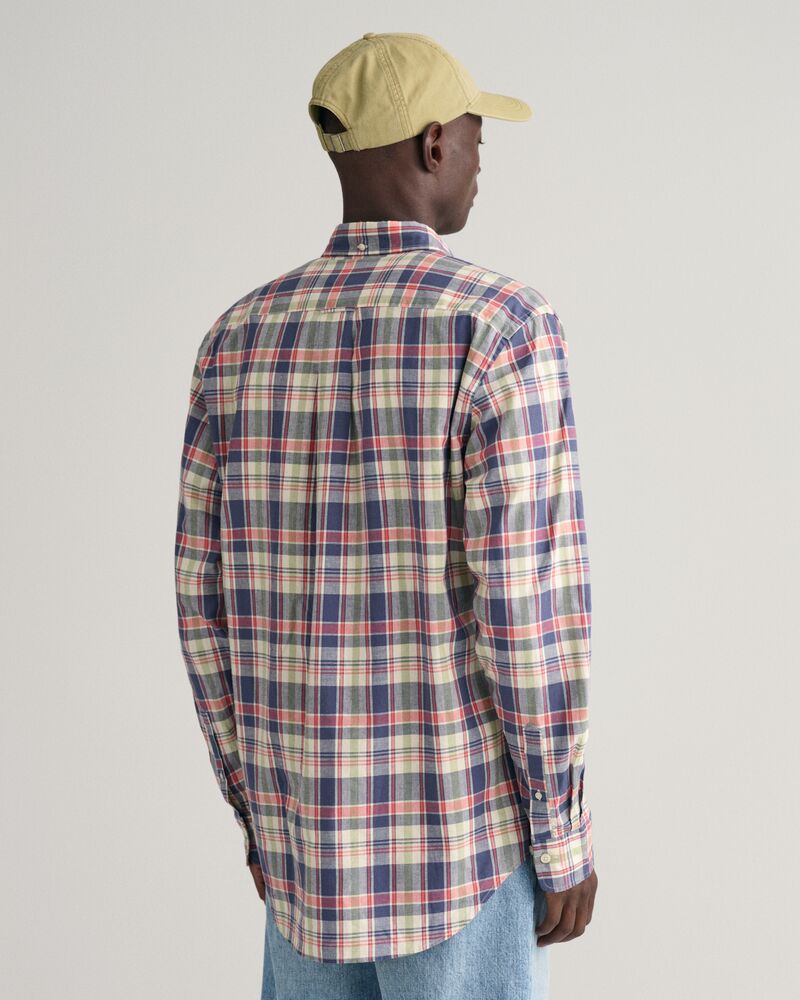 Regular Fit Checked Cotton Linen Shirt Dusty Blue Sea / S