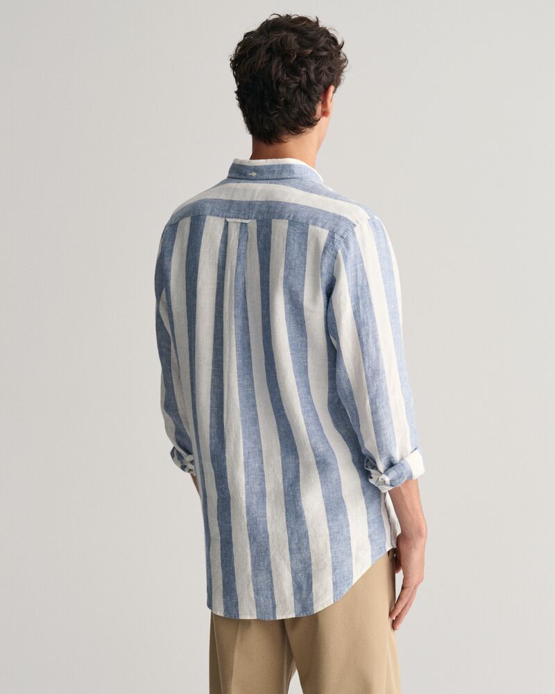 Regular Fit Bold Striped Linen Shirt S / SALTY SEA