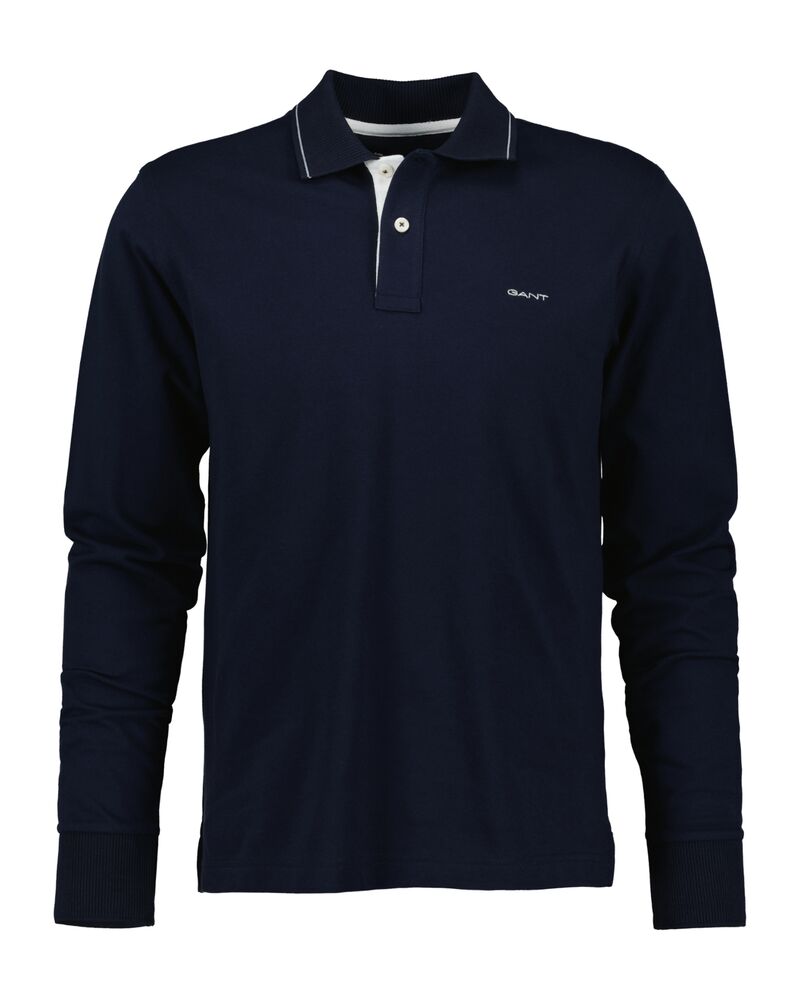 Textured Collar Long Sleeve Polo Shirt Evening Blue / M