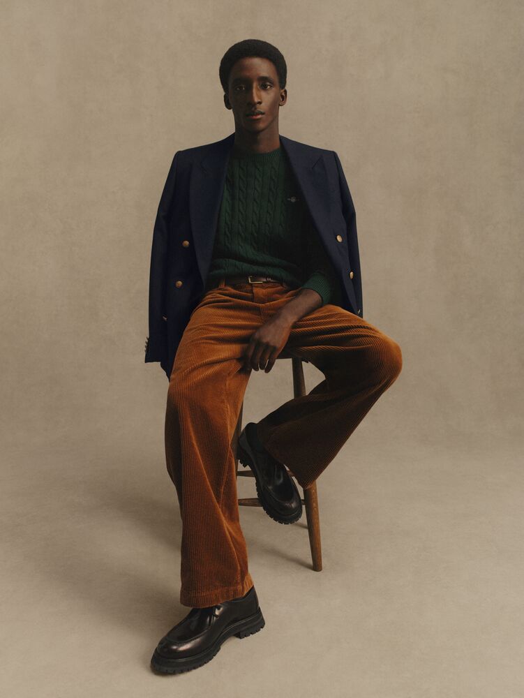 Cotton Cable Knit Crew Neck Sweater Tartan Green / S