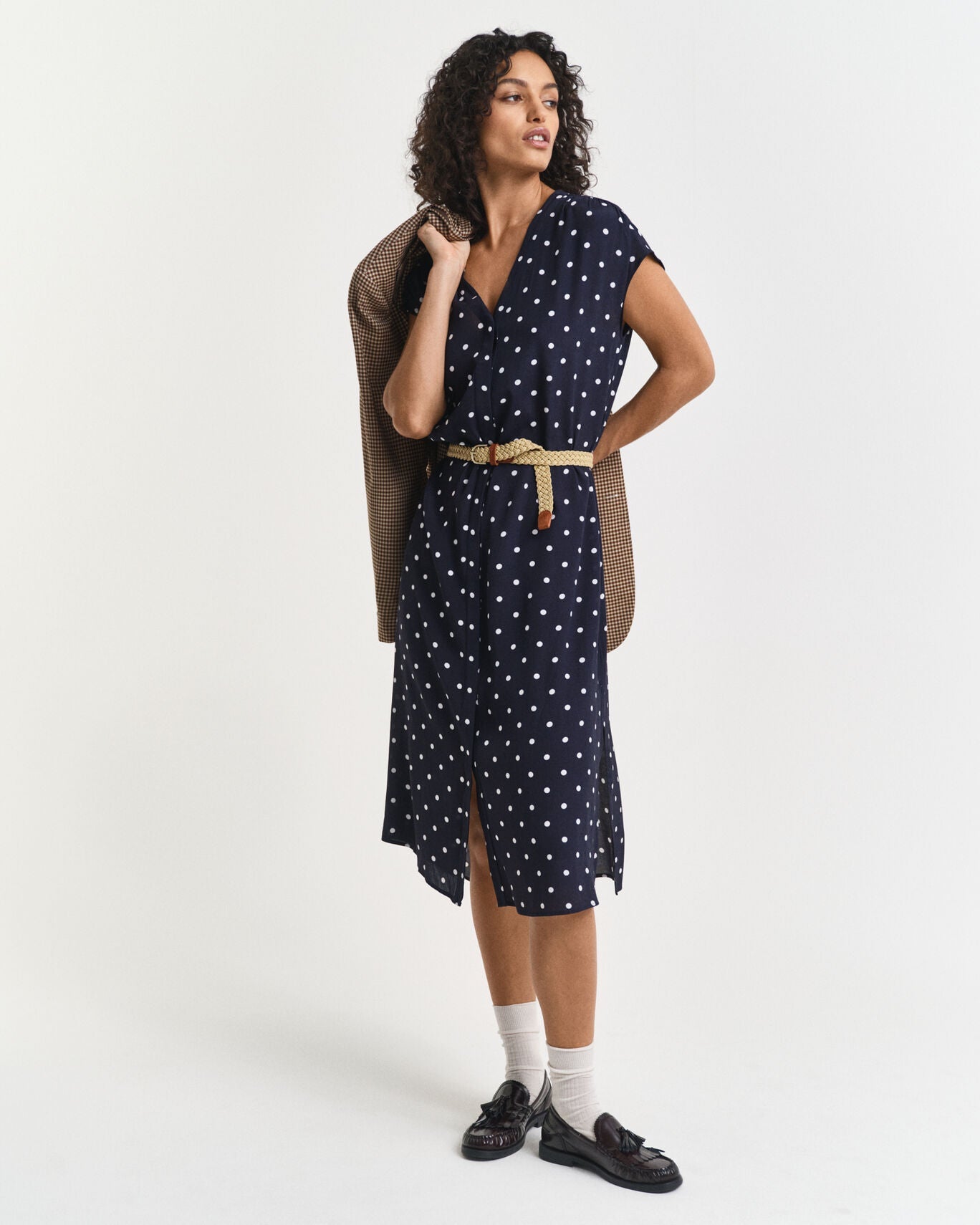 Relaxed Dot Print Caftan Dress
