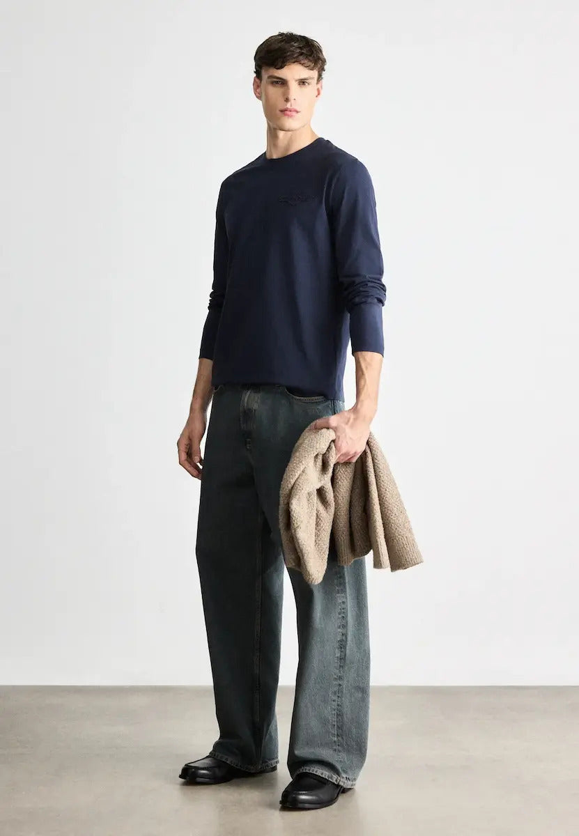 Regular Tonal Shield Long Sleeve T-Shirt For Men