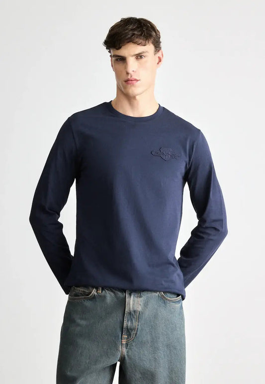 Regular Tonal Shield Long Sleeve T-Shirt For Men