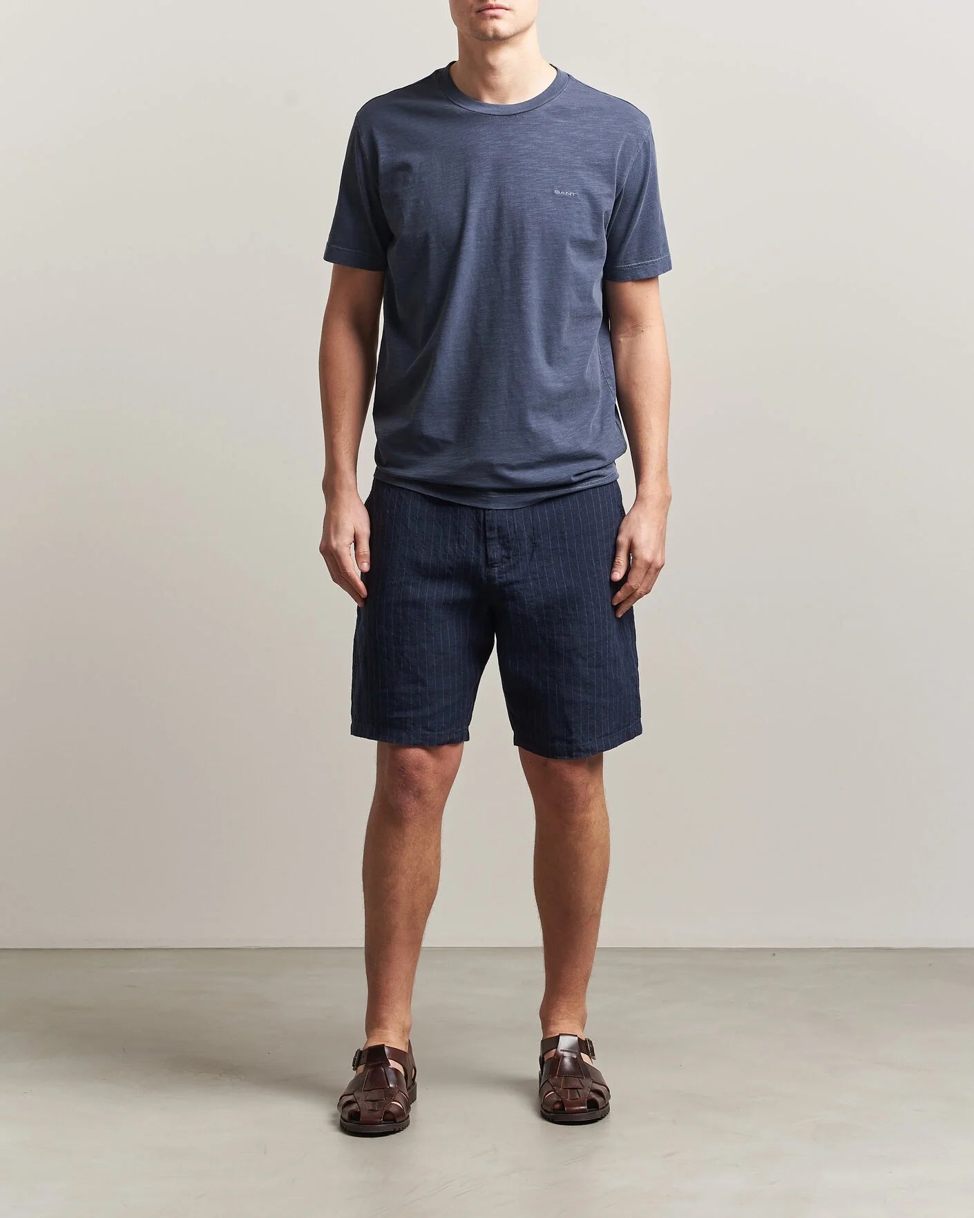 Regular Fit Striped Linen Drawstring Shorts