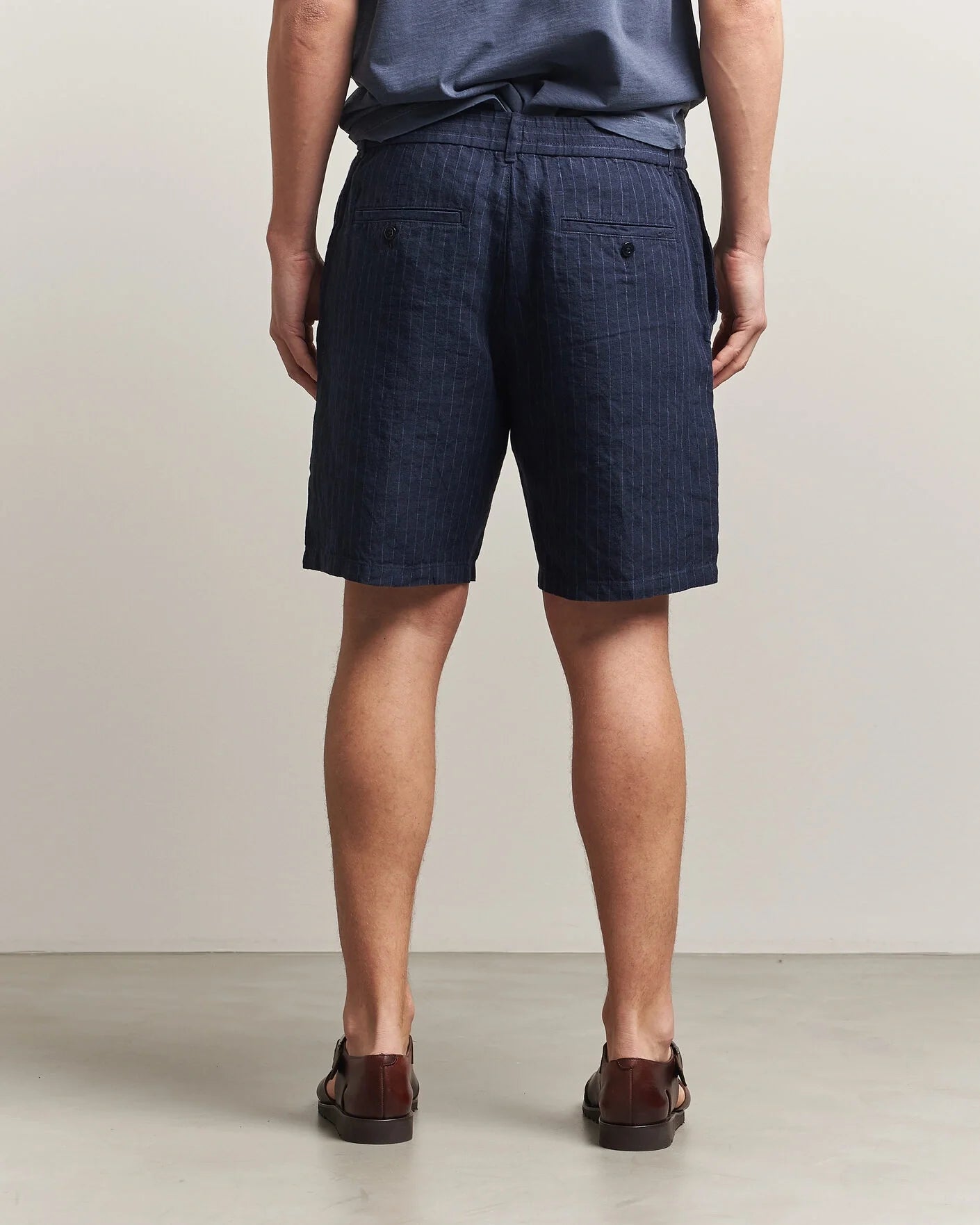 Regular Fit Striped Linen Drawstring Shorts