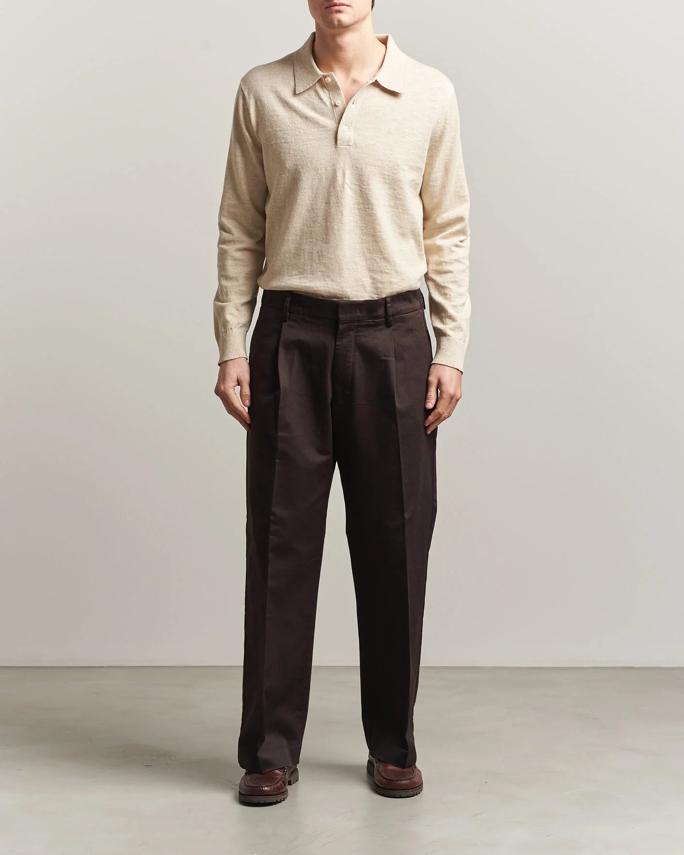 Slub Cotton Blend Polo Sweater
