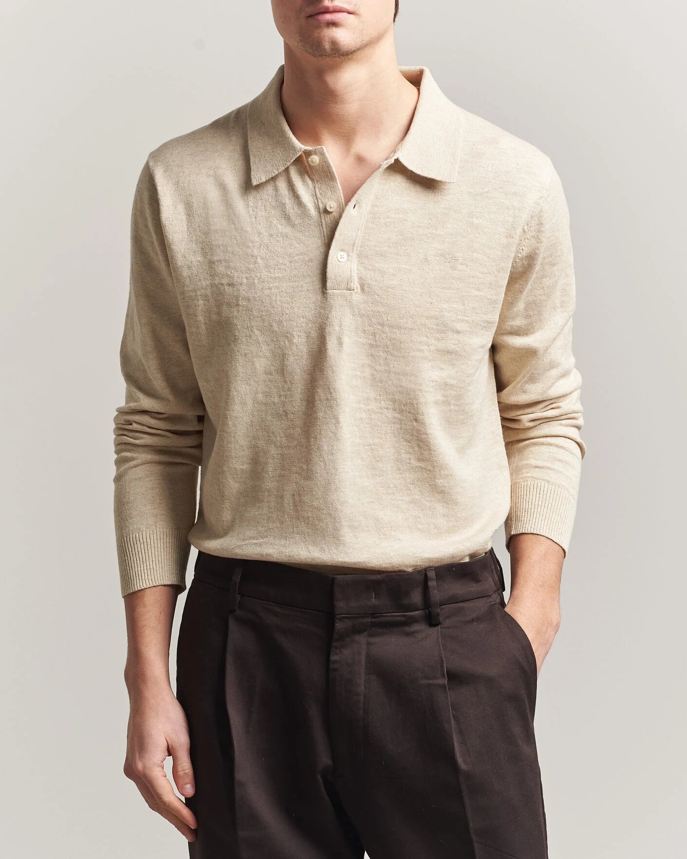 Slub Cotton Blend Polo Sweater