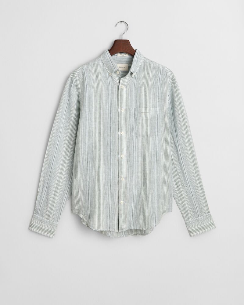 REG LINEN STRIPE SHIRT Green / S