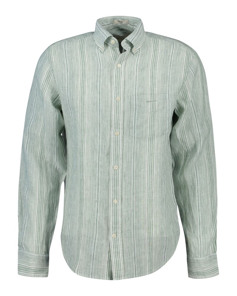 REG LINEN STRIPE SHIRT Green / S