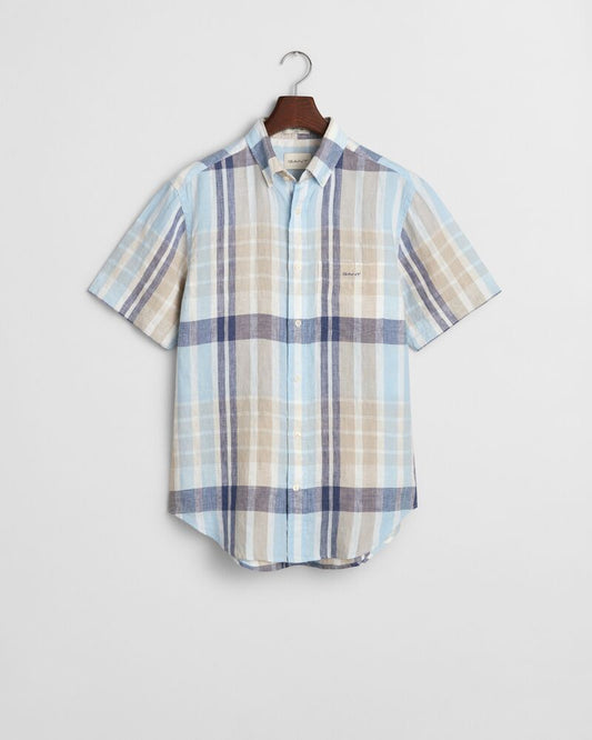REG LINEN MADRAS SS SHIRT Brown / S