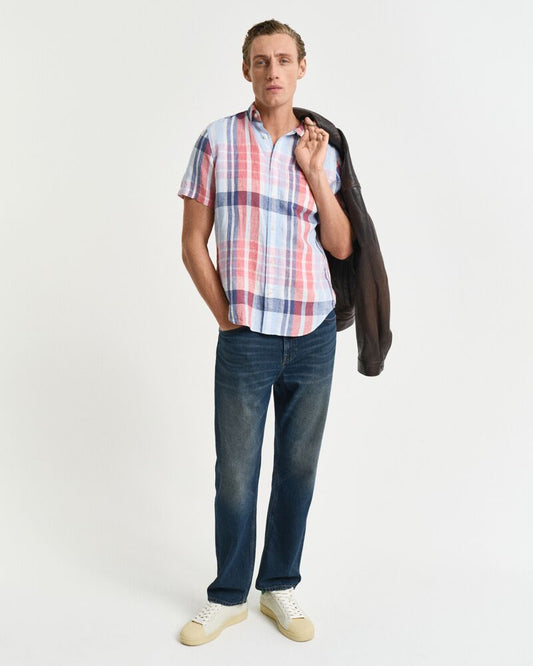 REG LINEN MADRAS SS SHIRT Red / S