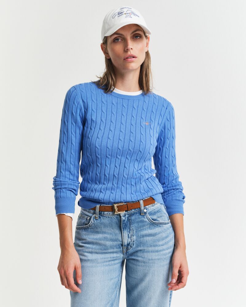 STRETCH COTTON CABLE C-NECK Blue / S