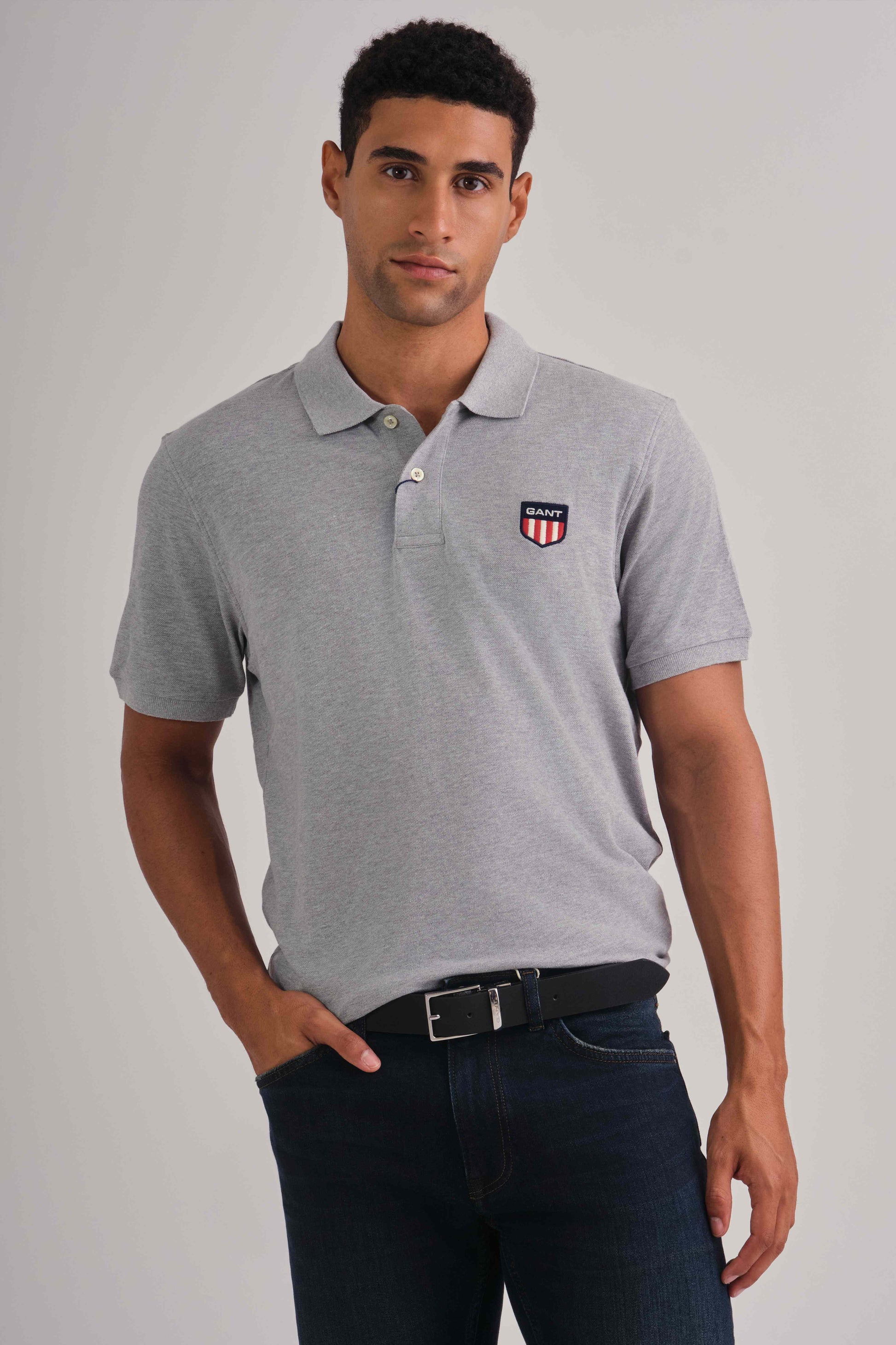 Retro Shield Logo Pique Grey Melange / M