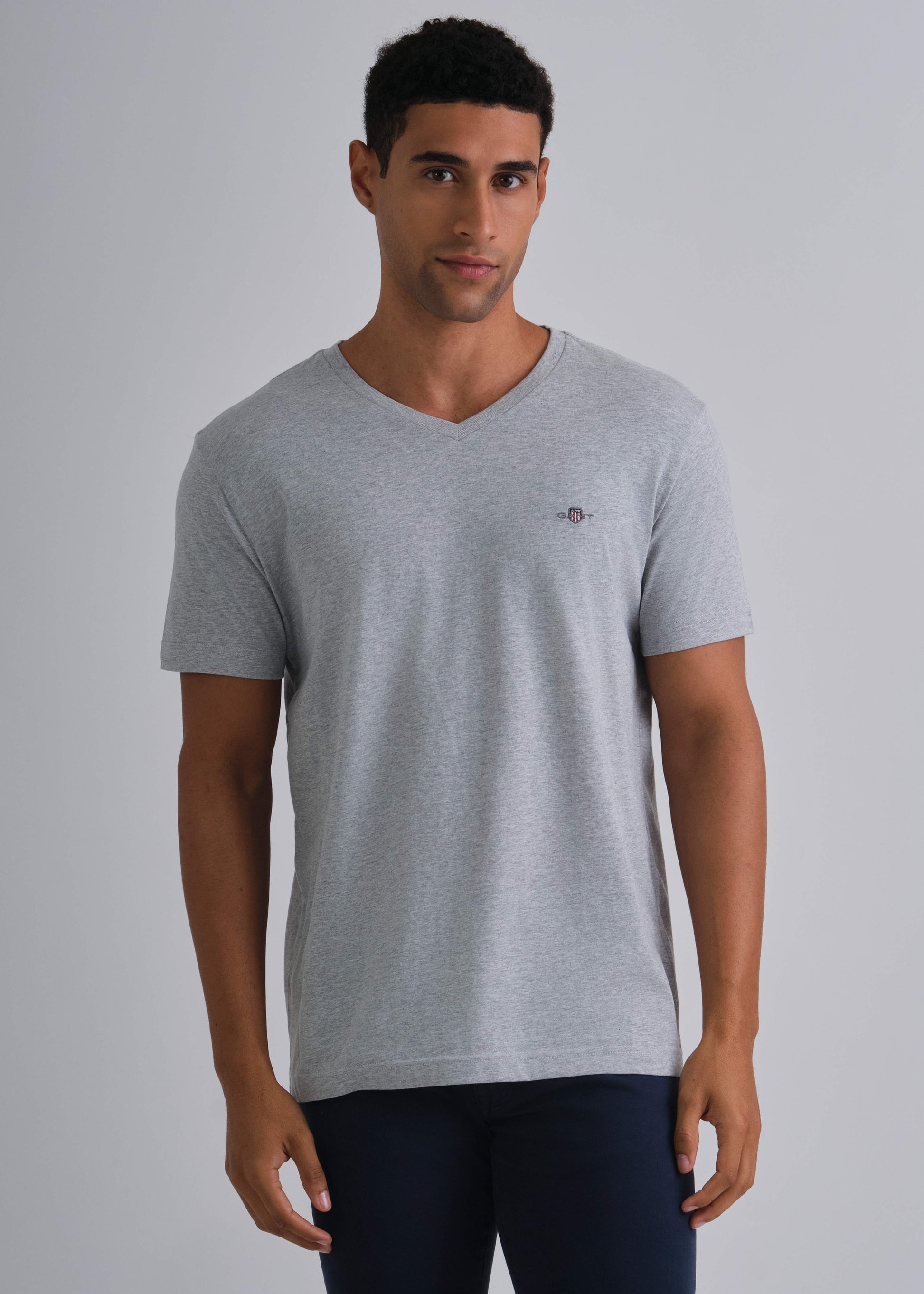 Slim Fit Shield V-Neck T-Shirt Grey Melange / M