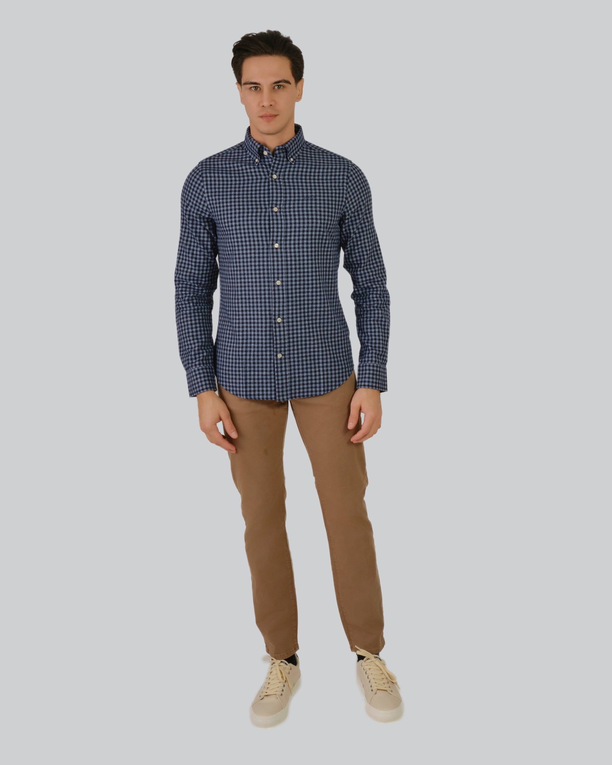 Slim Jaspe Gingham Shirt Marine / M