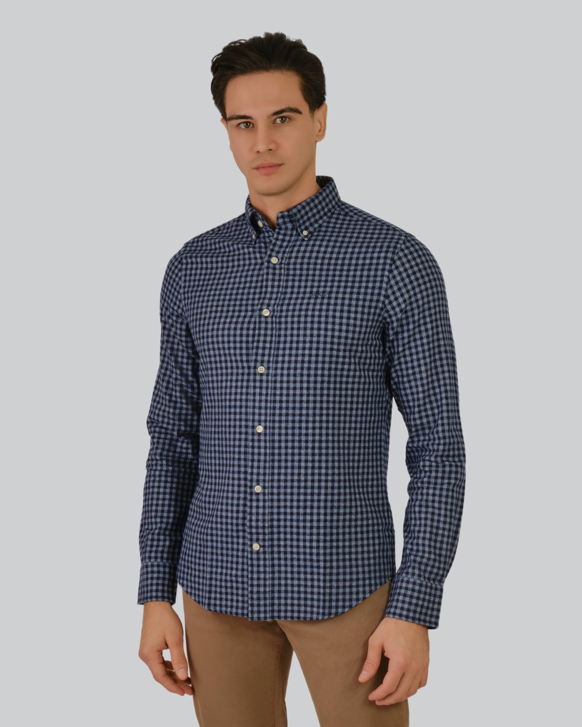 Slim Jaspe Gingham Shirt Marine / M