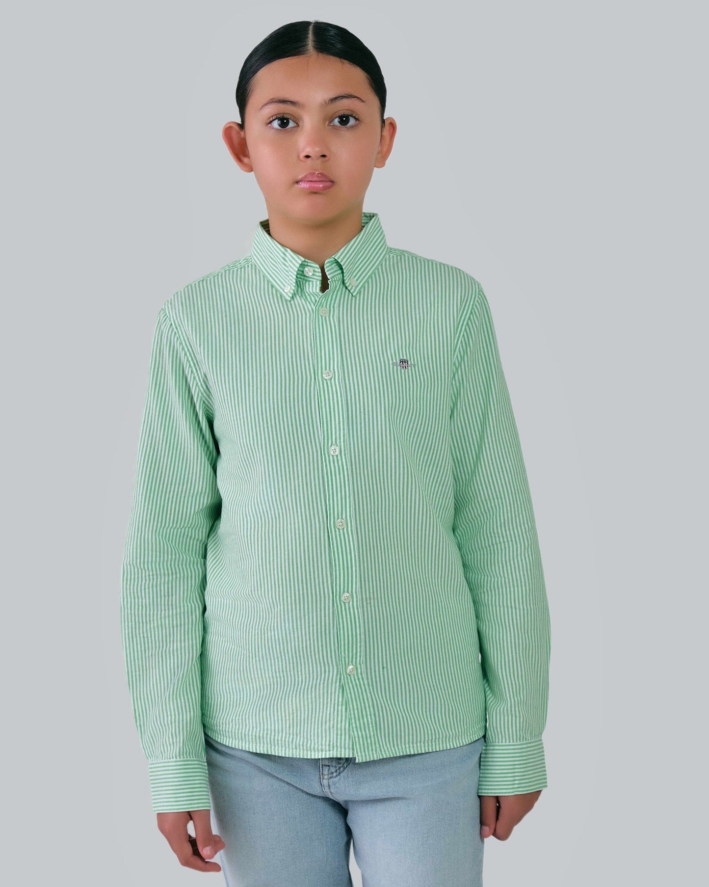 Teens Striped Oxford Shirt Slime Green / 146/152