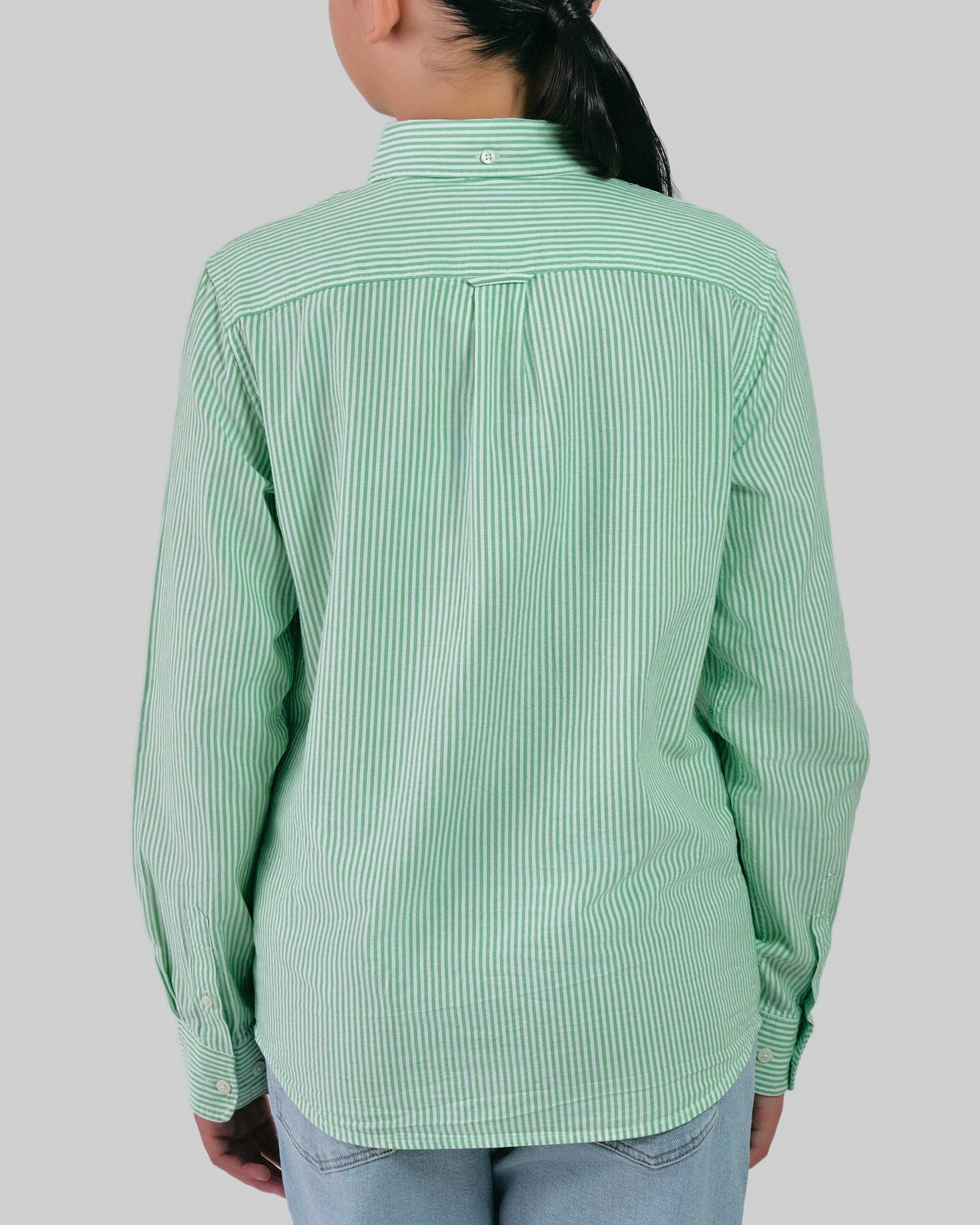 Teens Striped Oxford Shirt Slime Green / 146/152