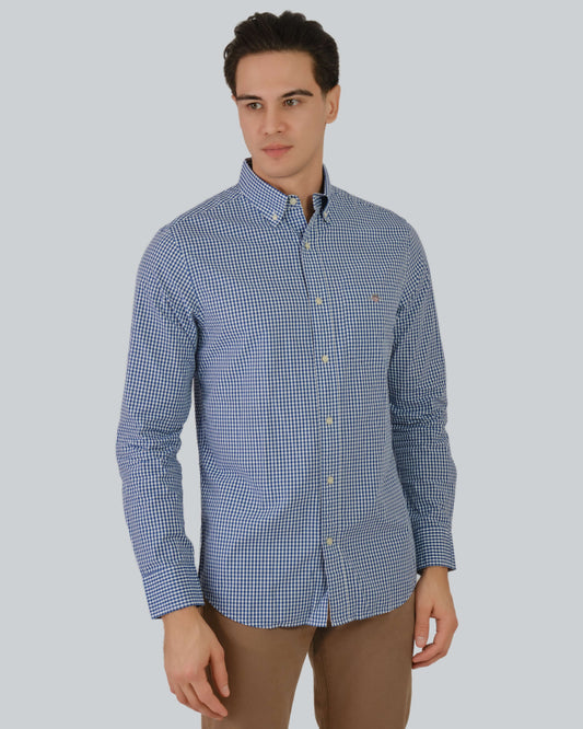 Regular Fit Poplin Gingham Shirt Marine / M