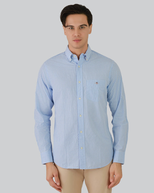 Regular Fit Poplin Gingham Shirt Capri Blue / M