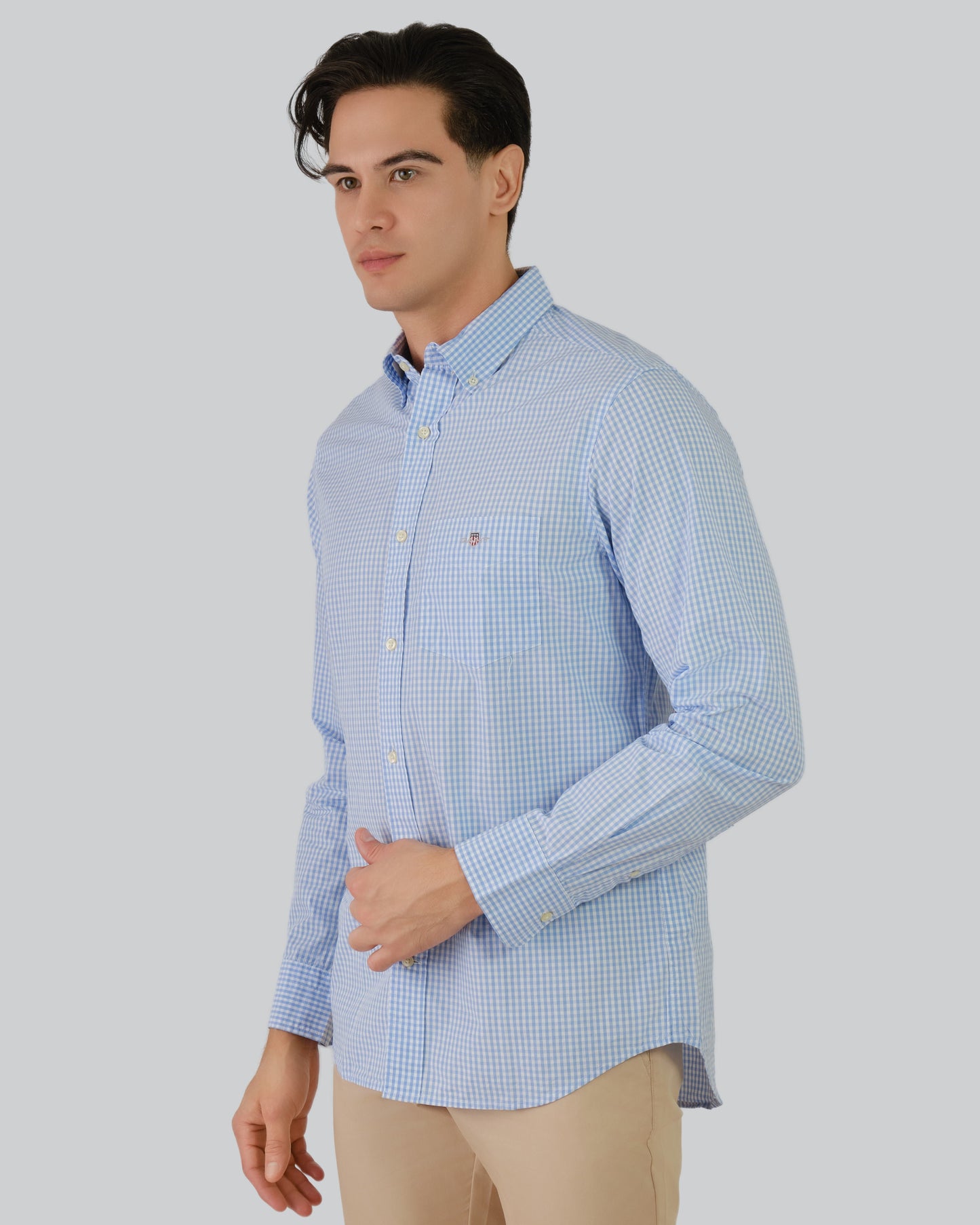 Regular Fit Poplin Gingham Shirt Capri Blue / M