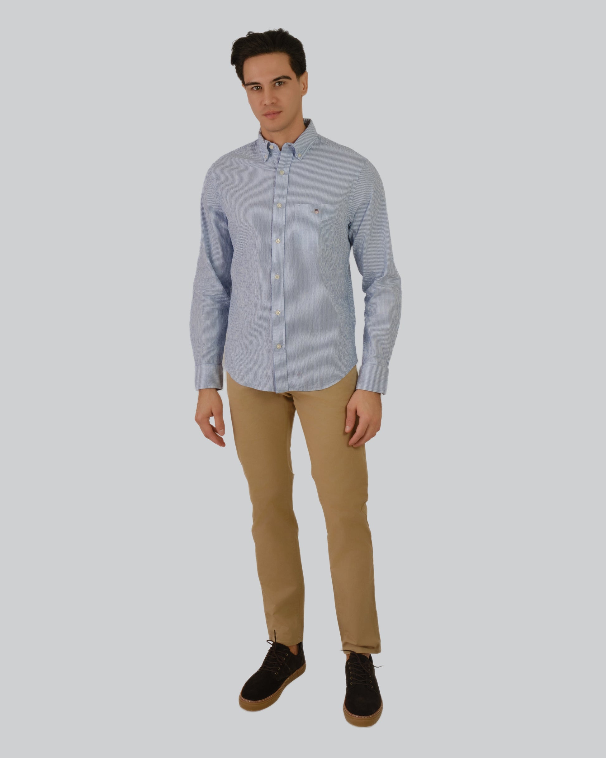 Regular Fit Seersucker Stripe Shirt Rich Blue / M