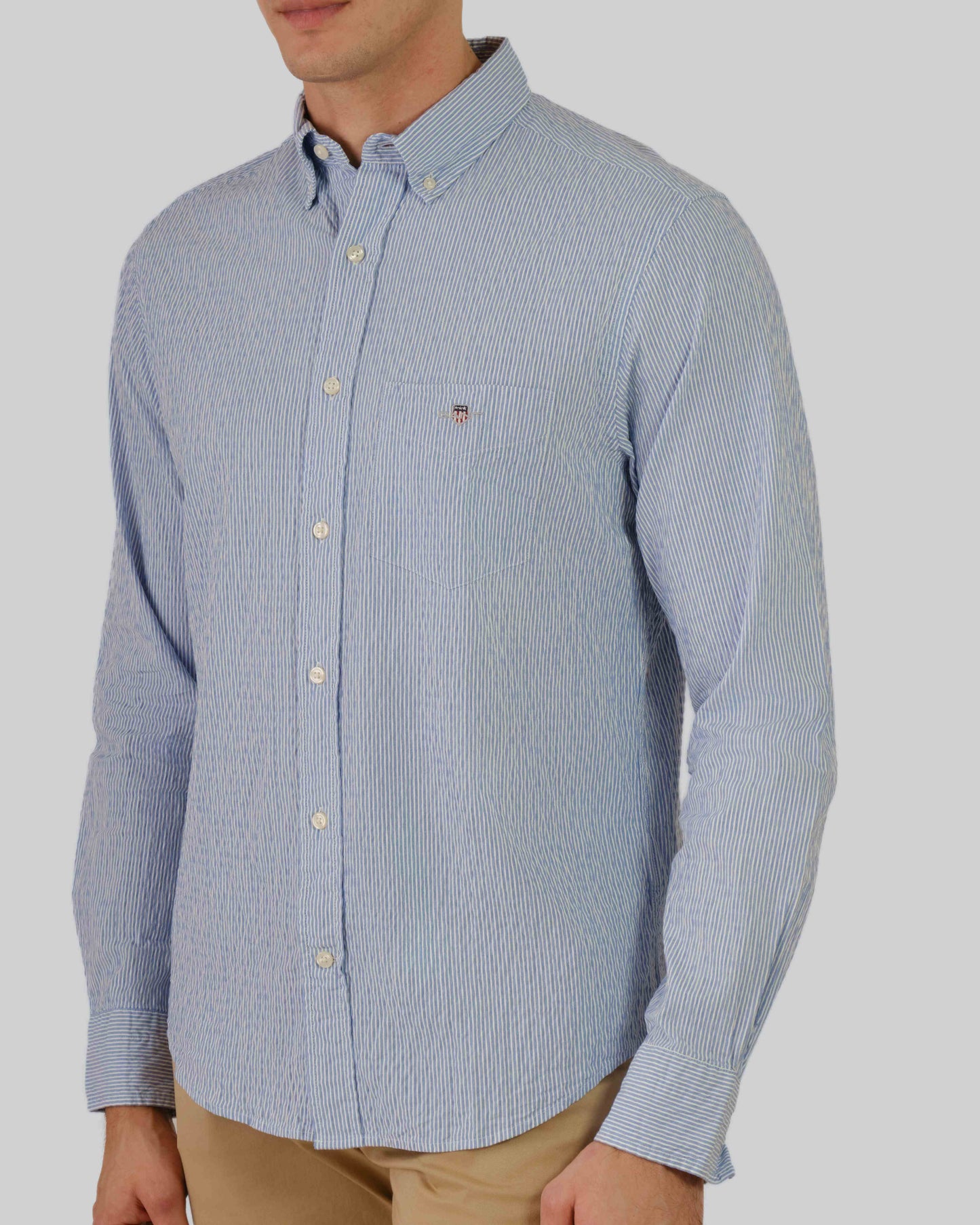 Regular Fit Seersucker Stripe Shirt Rich Blue / M