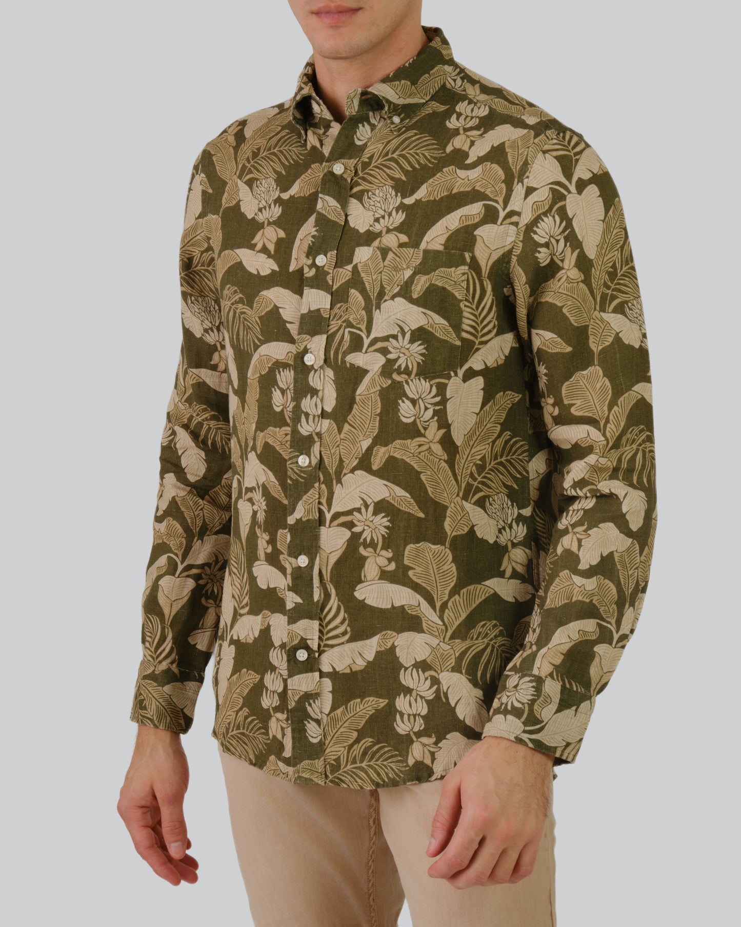 Regular Fit Linen Print Shirt Juniper Green / M