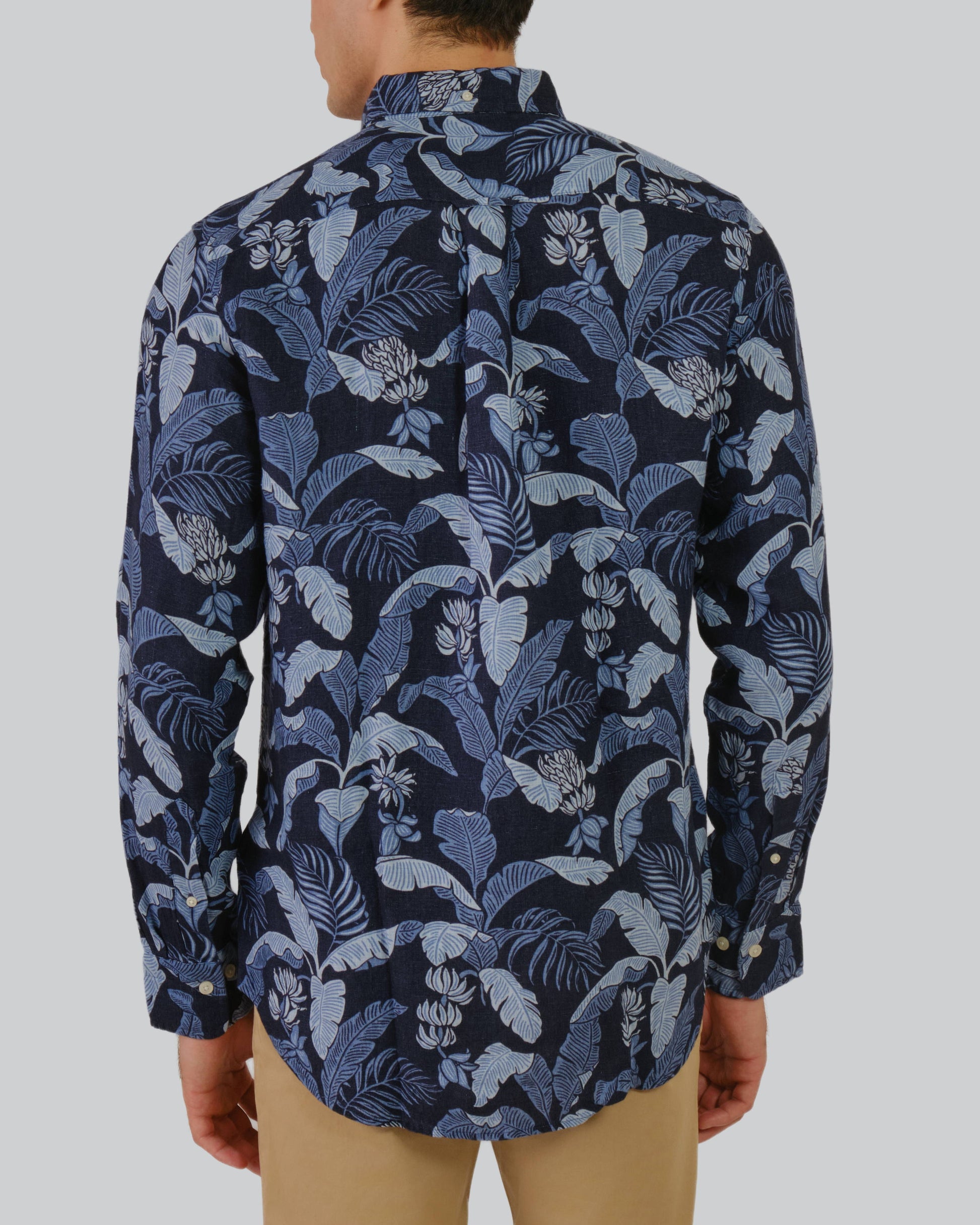 Regular Fit Linen Print Shirt Marine / M