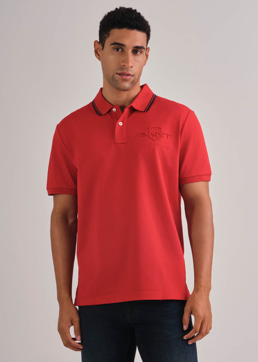 Contrast Tipping Pique Polo Ruby Red / M