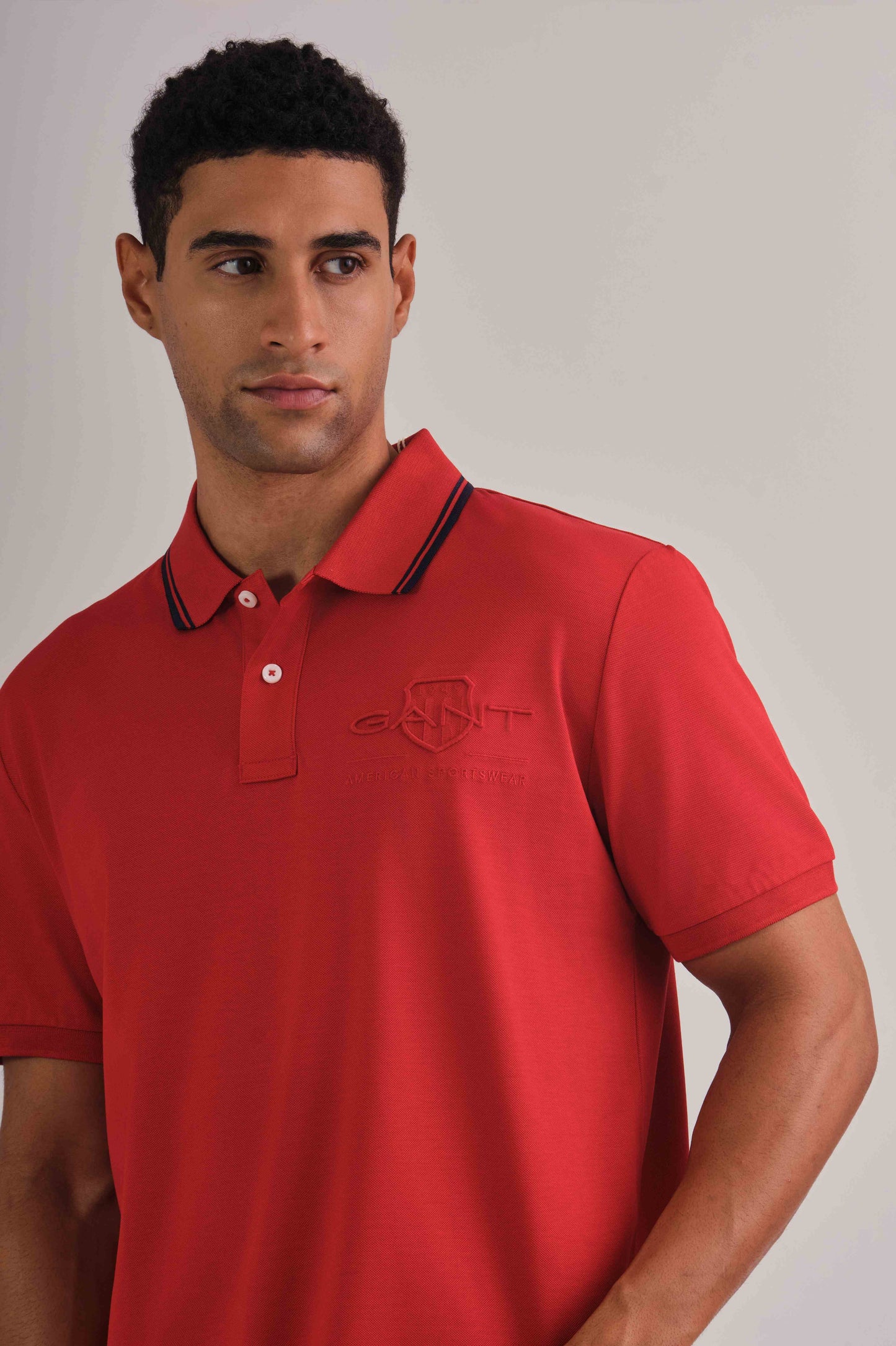 Contrast Tipping Pique Polo Ruby Red / M