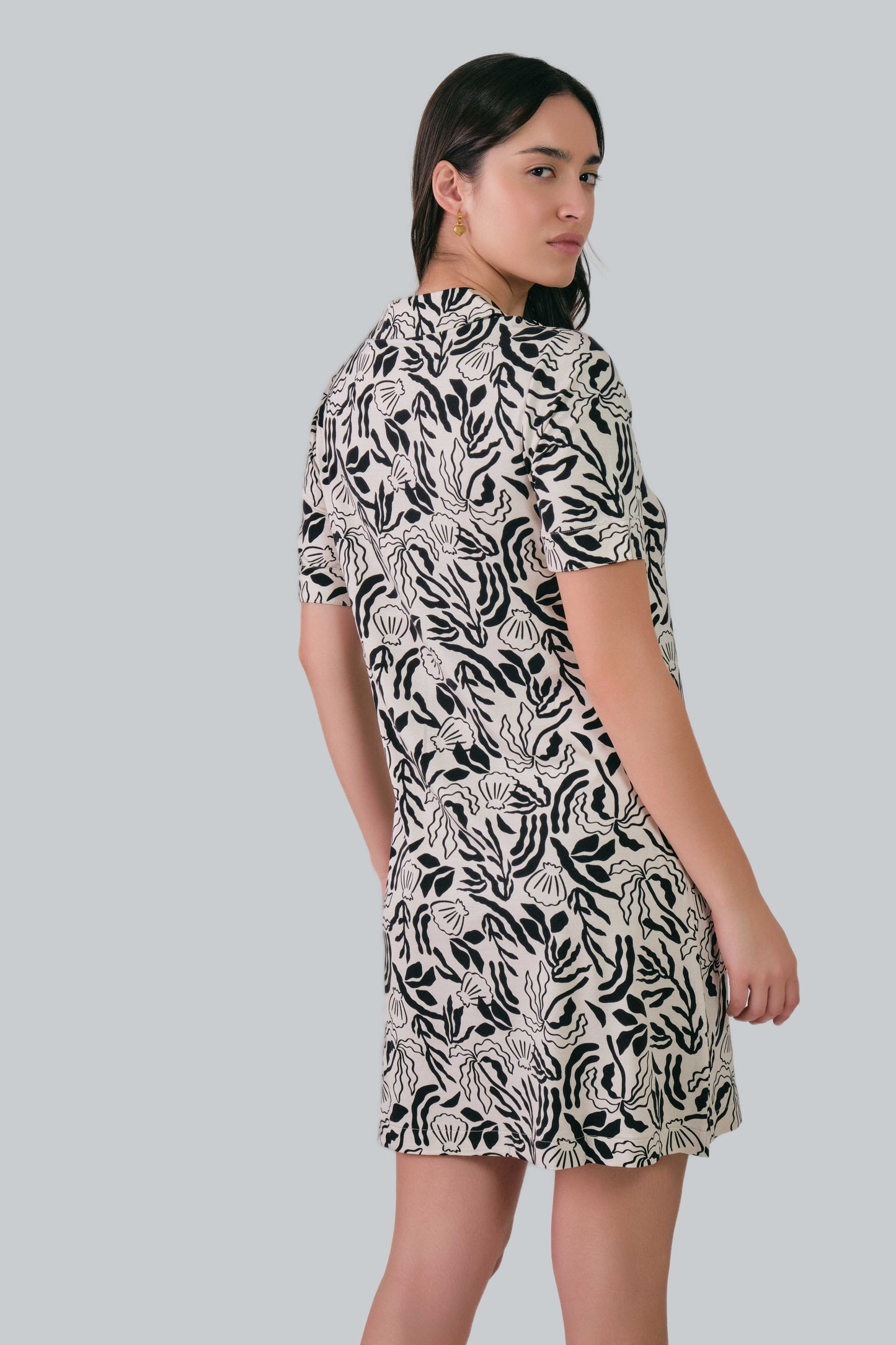 Palm Print Jersey Shirt Dress Soft Oat / M