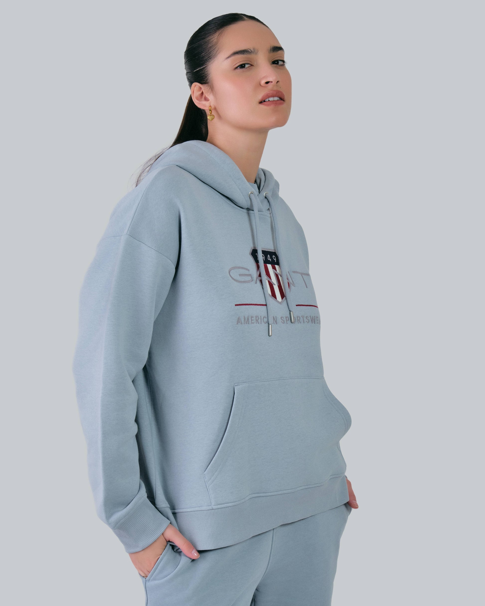 Relaxed Fit Archive Shield Hoodie Dove Blue / M