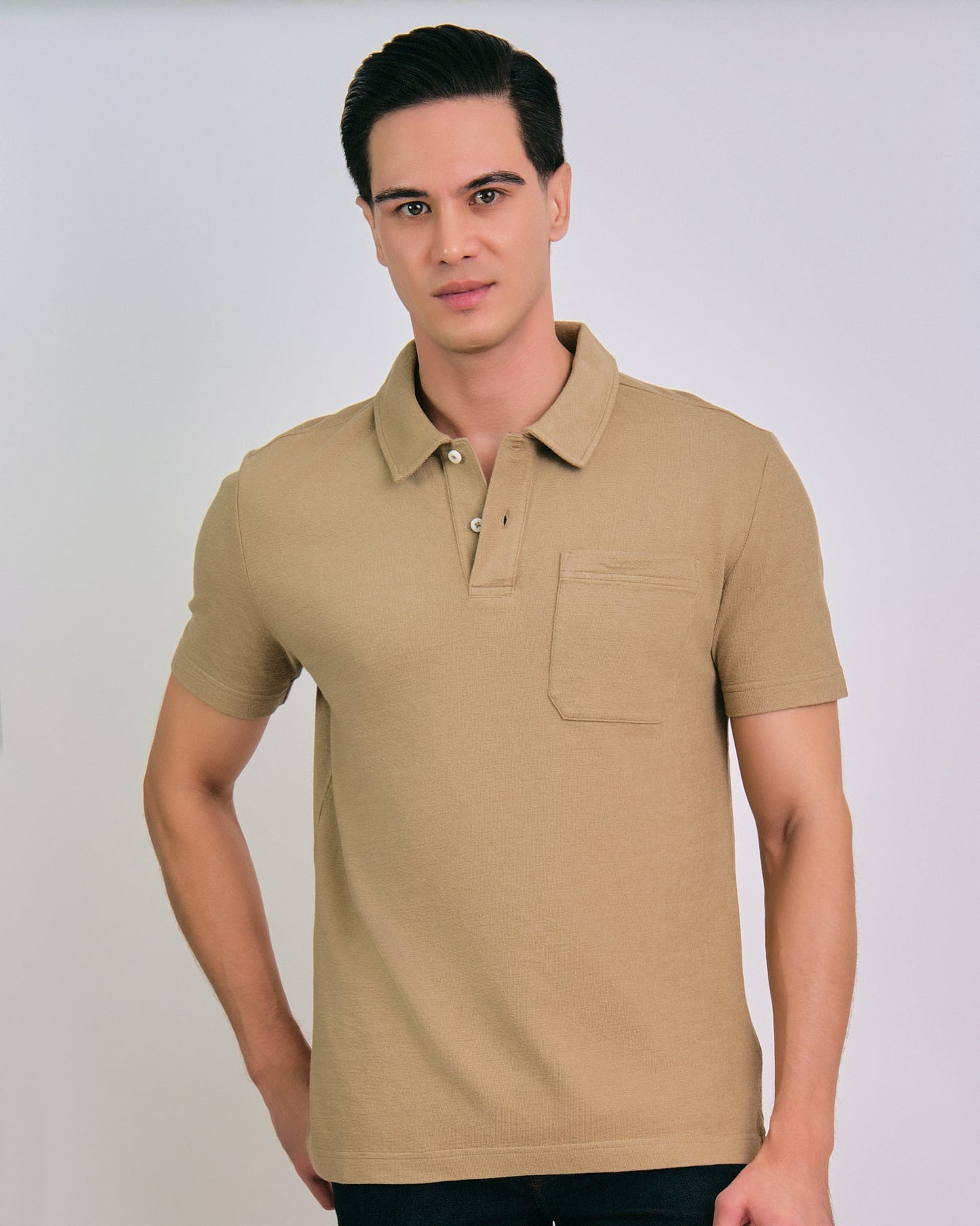 Textured Polo Dried Khaki / M