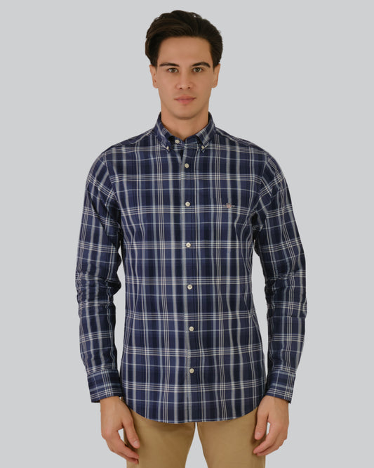 Regular Fit Colorful Poplin Check Shirt Dusty Blue Sea / M