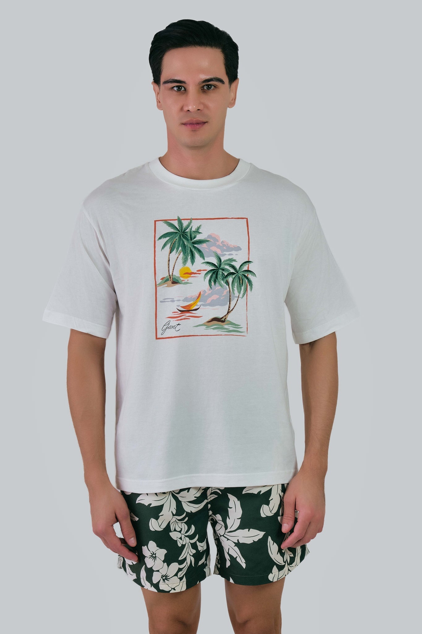 Hawaiian Printed T-Shirt M / EGGSHELL