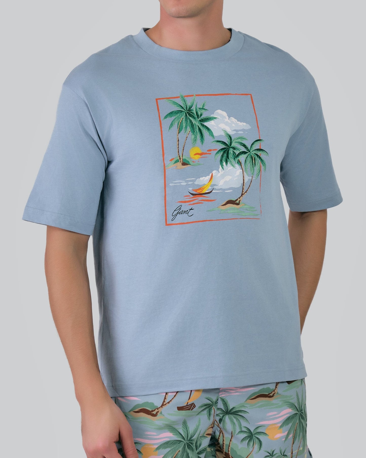 Hawaiian Printed T-Shirt M / DOVE BLUE