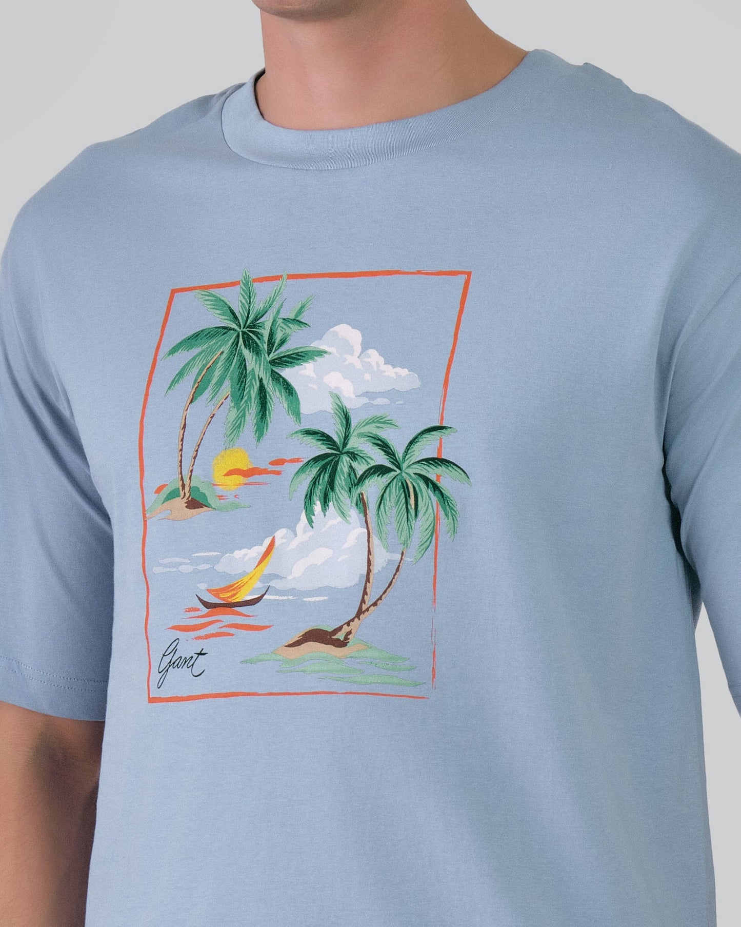 Hawaiian Printed T-Shirt M / DOVE BLUE